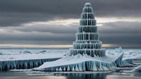 art by Vanessa Beecroft, Lightcore, hyper detailed, landscape of a Layered Ice Sheet and Tower