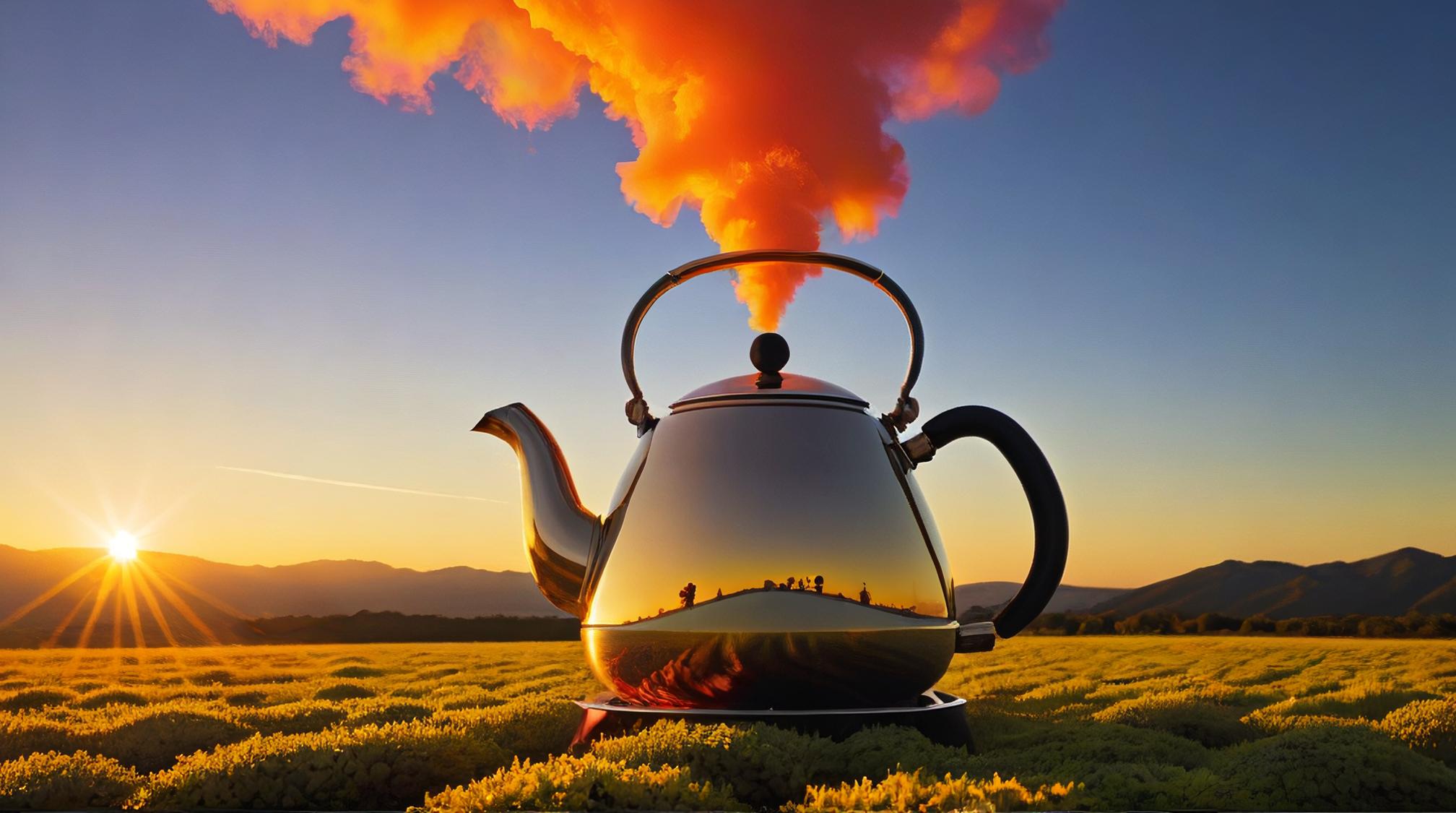 by Kishin Shinoyama, landscape of a Kettle, at Golden hour, fractal