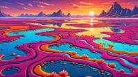 landscape of a Tidal Flats, Vivid, highly detailed, expressive