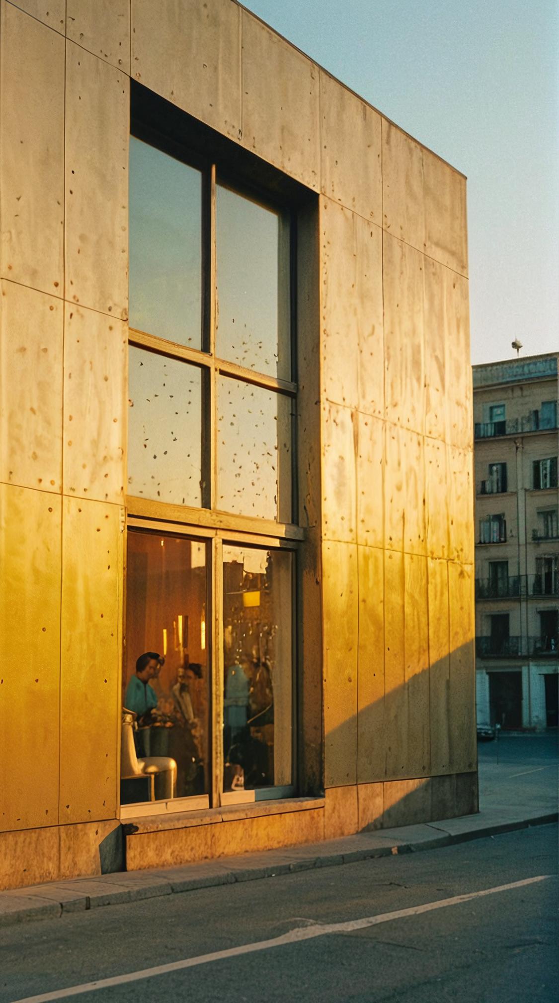 art by Lucio Fontana, photograph, landscape of a Oppressive Urban Nightclub, at Golden hour