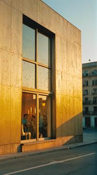 art by Lucio Fontana, photograph, landscape of a Oppressive Urban Nightclub, at Golden hour