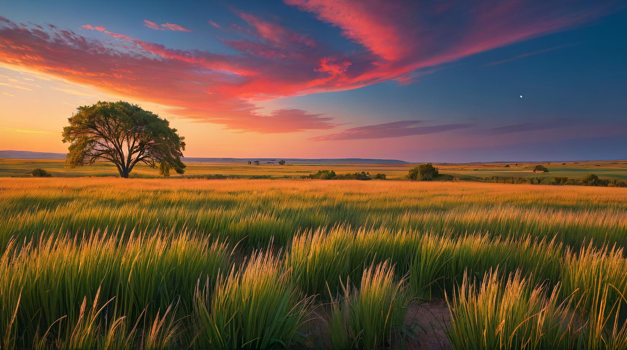 stylized, landscape of a Tranquil Prairie, Beautifully Lit, F