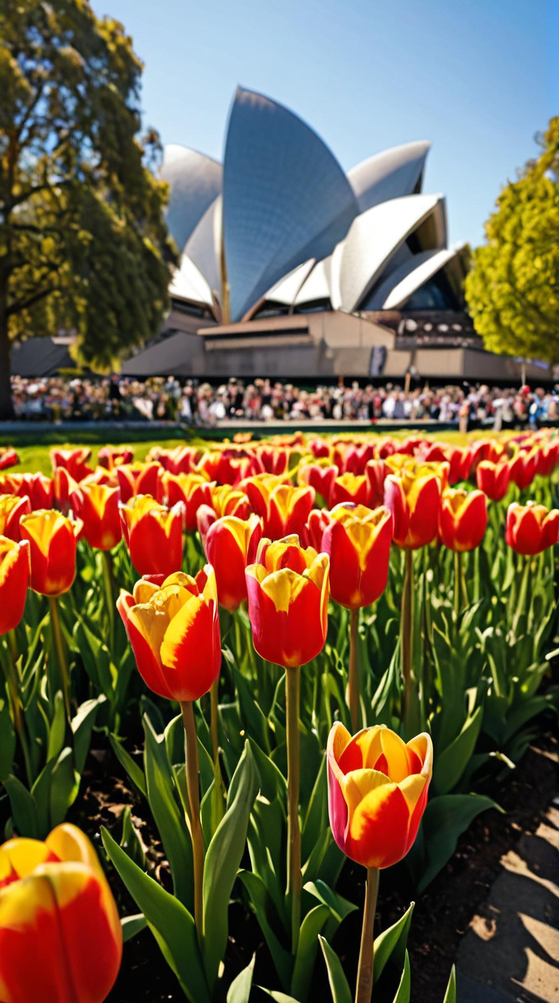 by Mark Kostabi, photograph, landscape of a Hideous Lalitpur and Tulip garden, near The Sydney Opera House