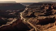 photograph, landscape of a Alvar Plain and Desert canyon, Bathed in shadows, Monumental installations