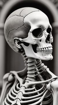 designed by Jan Toorop, Herb Ritts, close up of a Female Skeleton, the Skeleton is Magical