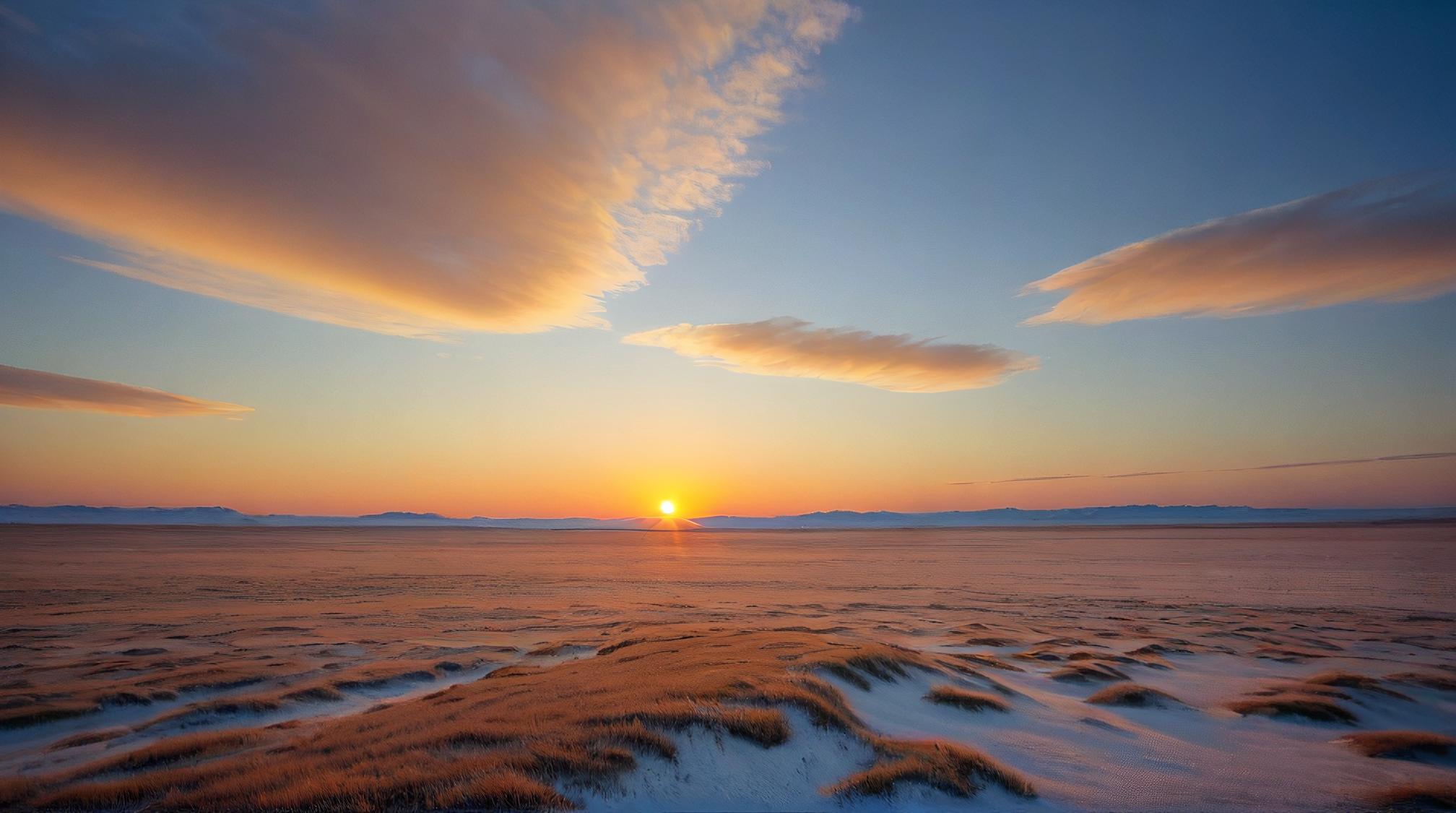 landscape of a Ugly Steppe Tundra, at Sunset, Simple and clean, Cutecore