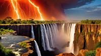 designed by Frederick Goodall , photograph, landscape of a Victoria Falls and Solar prominence, very Deserted and Surreal
