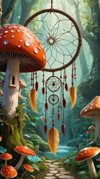 stylized by Didier Louren o , photograph, landscape of a Epic Crystal Haven and Dreamcatcher, inside of a Mushroom Kingdom