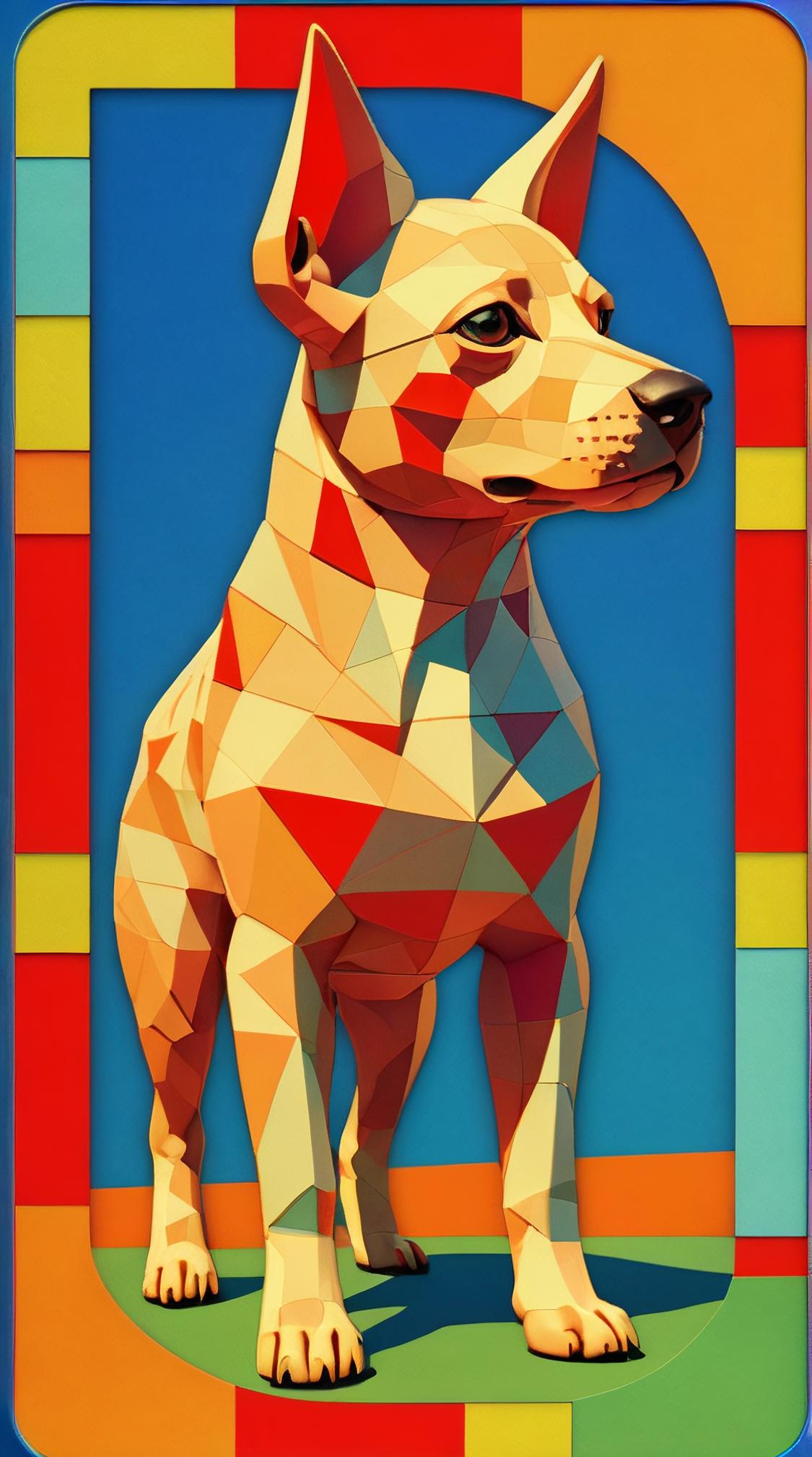 stylized by Paul Klee, bauhaus art, Loving Australian Cattle Puppy, Moonlit