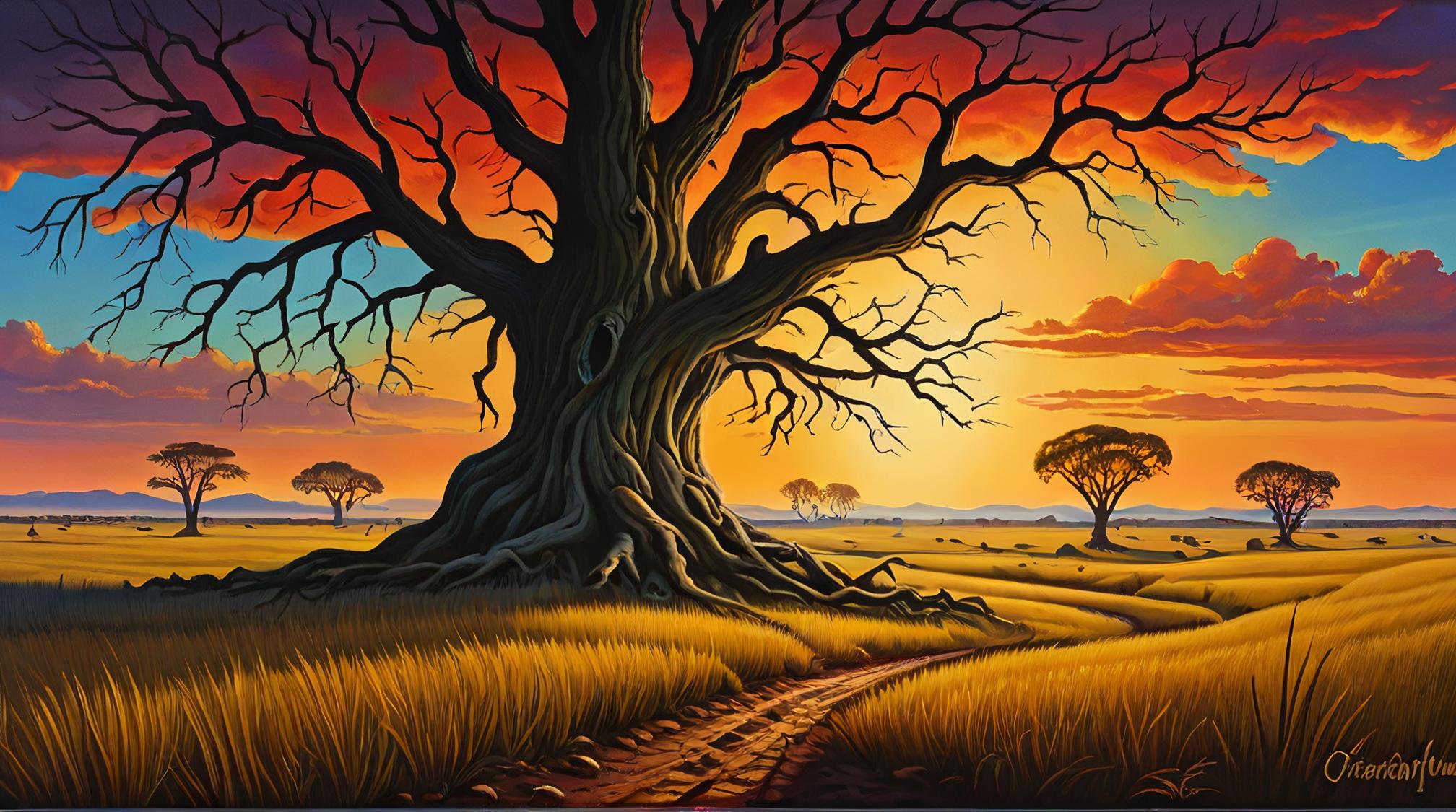 by Debbie Fleming Caffery Frank Montague Moore , Spiritual, landscape of a Alvar Plain , it is Shadowy and Colorful