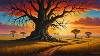 by Debbie Fleming Caffery Frank Montague Moore , Spiritual, landscape of a Alvar Plain , it is Shadowy and Colorful
