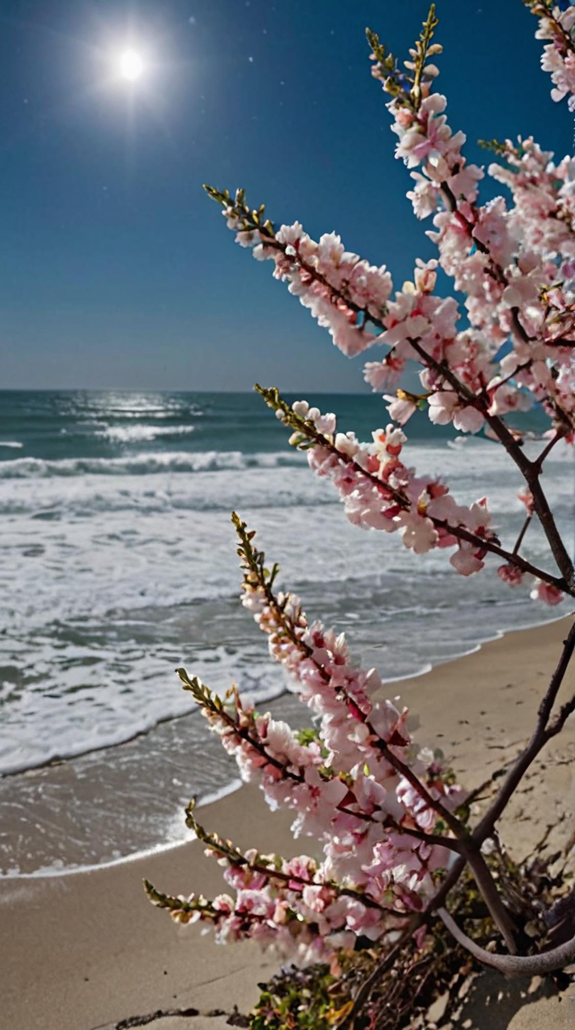 photograph, landscape of a Skilled Beach , winter blossoms, by Miriam Schapiro