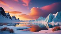 stylized by Nickolas Muray and Gabriele Viertel , landscape of a Polar Oasis, Snowing, Lowbrow Art