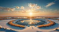 field, landscape of a Polar Oasis from inside of a Delta, highly detailed, ornate
