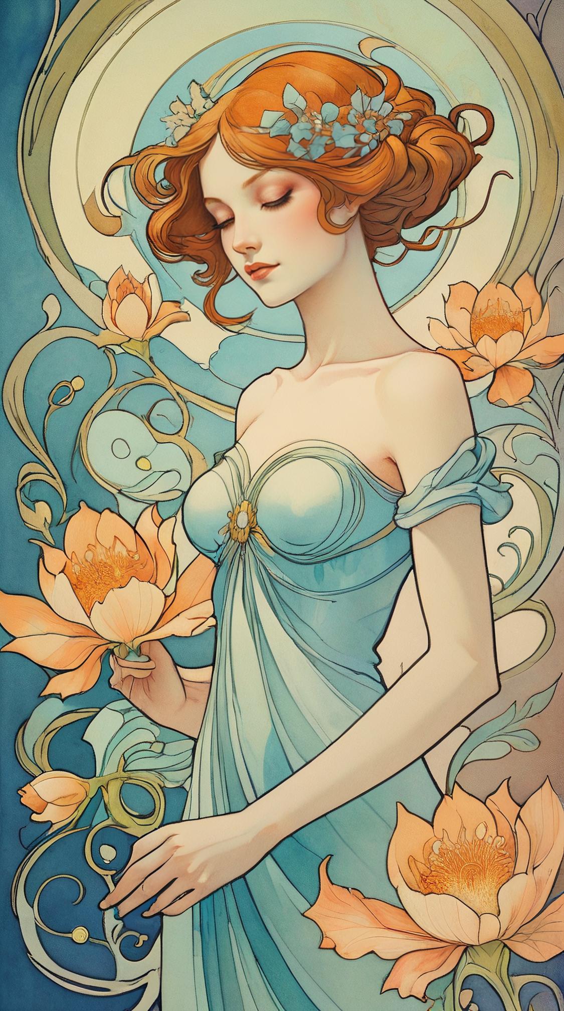 watercolor art by Charles Robinson, art nouveau art, Esix, Fractal Bloom