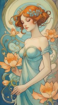 watercolor art by Charles Robinson, art nouveau art, Esix, Fractal Bloom