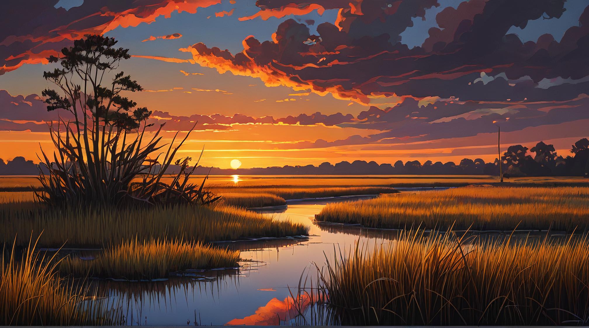 landscape of a Salt Marsh, Fine art, Rusticcore, Side lighting