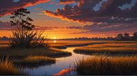 landscape of a Salt Marsh, Fine art, Rusticcore, Side lighting