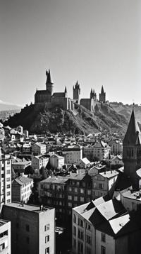 photograph, Cybergoth Art, landscape of a Radiantspire Town of the Sunlit Towers in the distance there is a Hogwarts School of Witchcraft and Wizardry, inside of a Weary Liquid Tbilisi