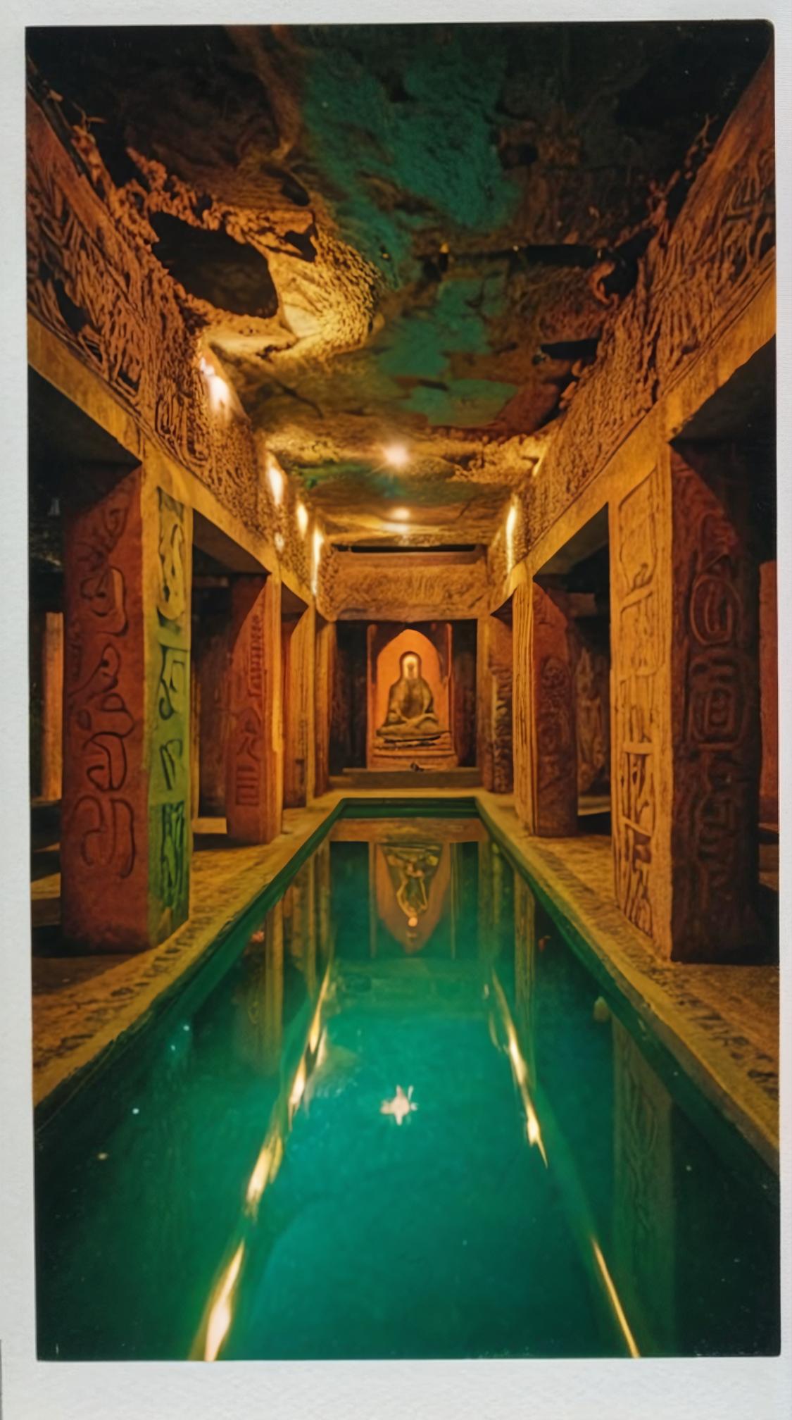 photograph, Cosy, landscape of a Decorated Lisbon Bodh Gaya and Underground bunker, designed by Arnoldo Pomodoro