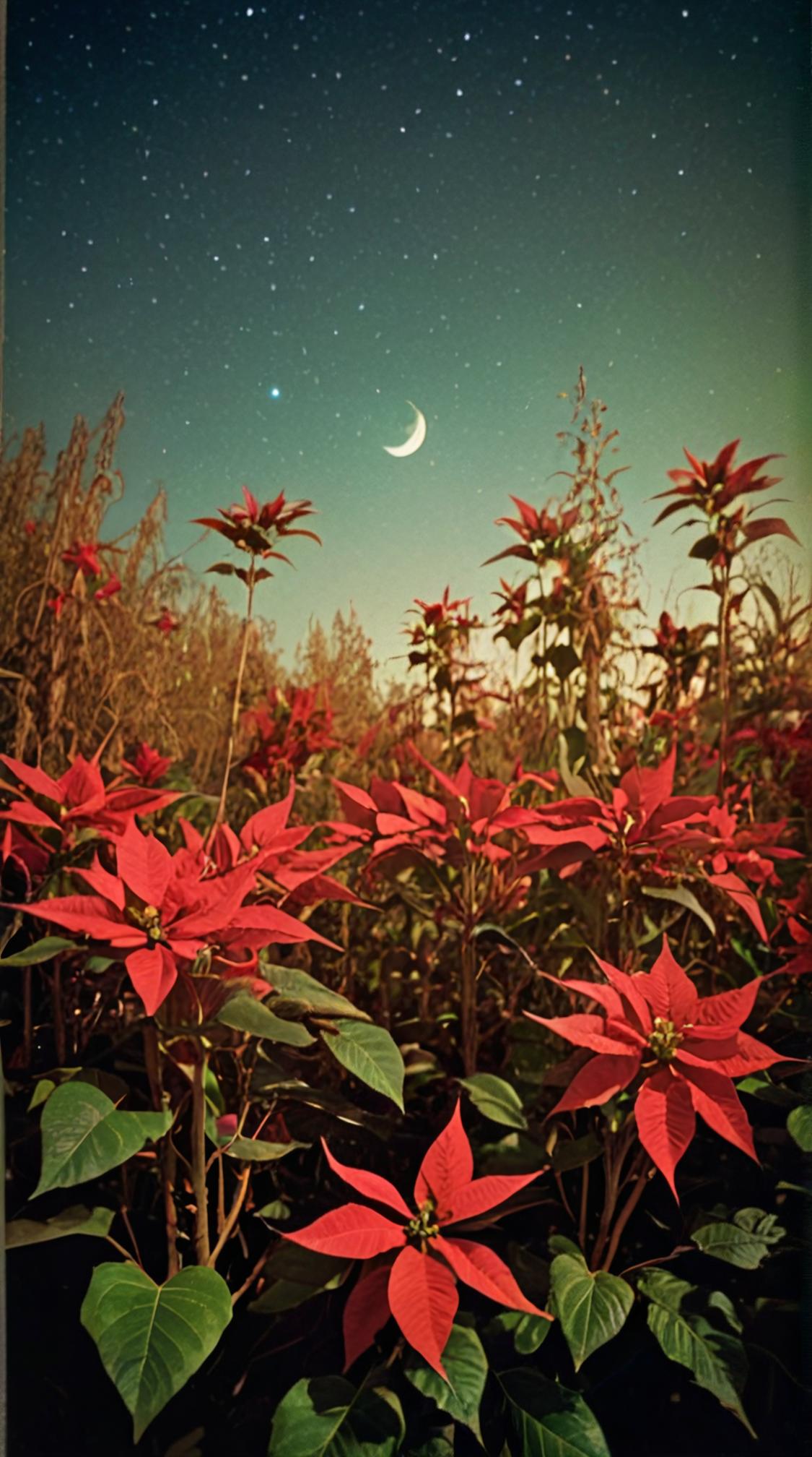 photograph, landscape of a S Astrobiology Research Lab, reeds and Poinsettia background, by Bess Hamiti