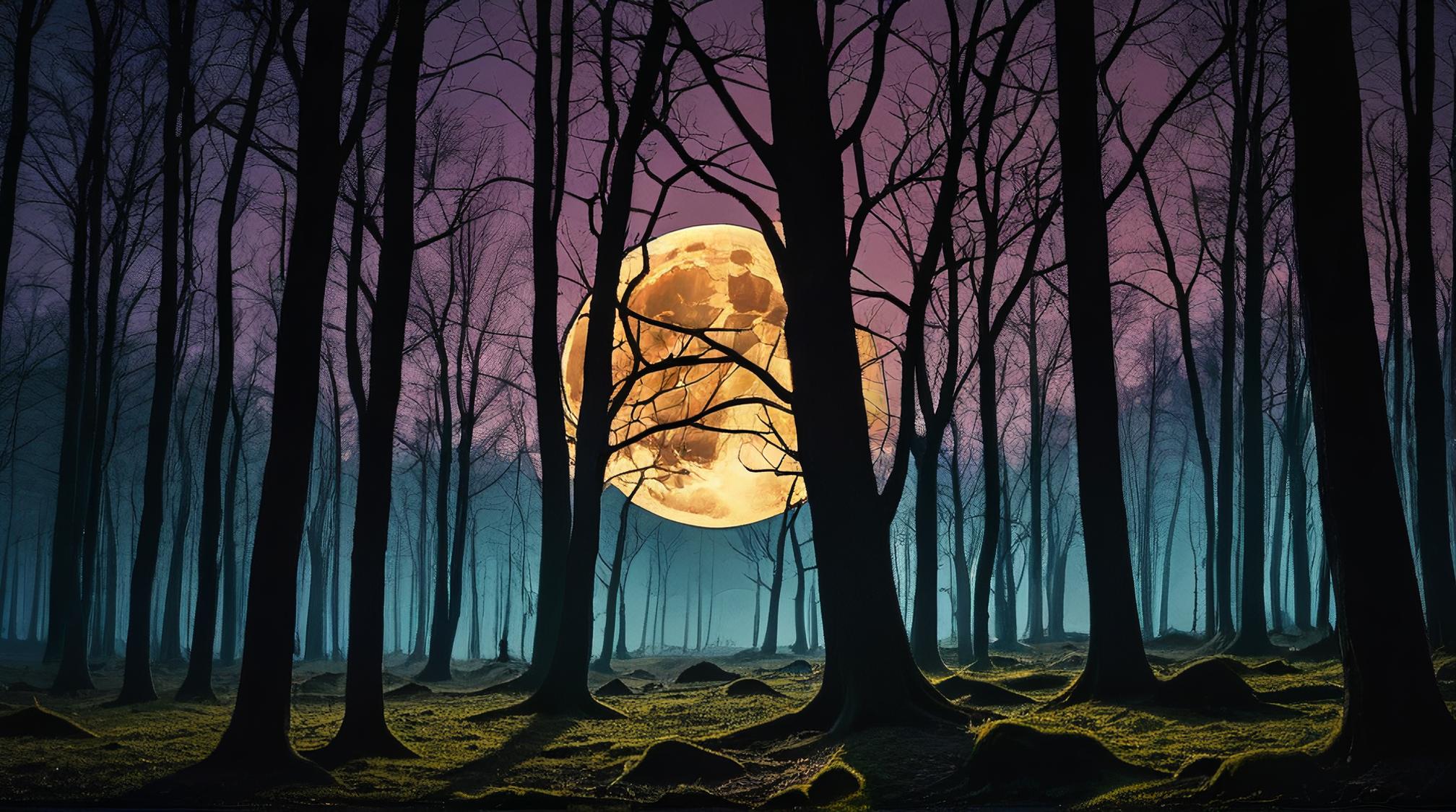 photograph, landscape of a Moonlit Woods of the Lunar Guardians, dslr, F