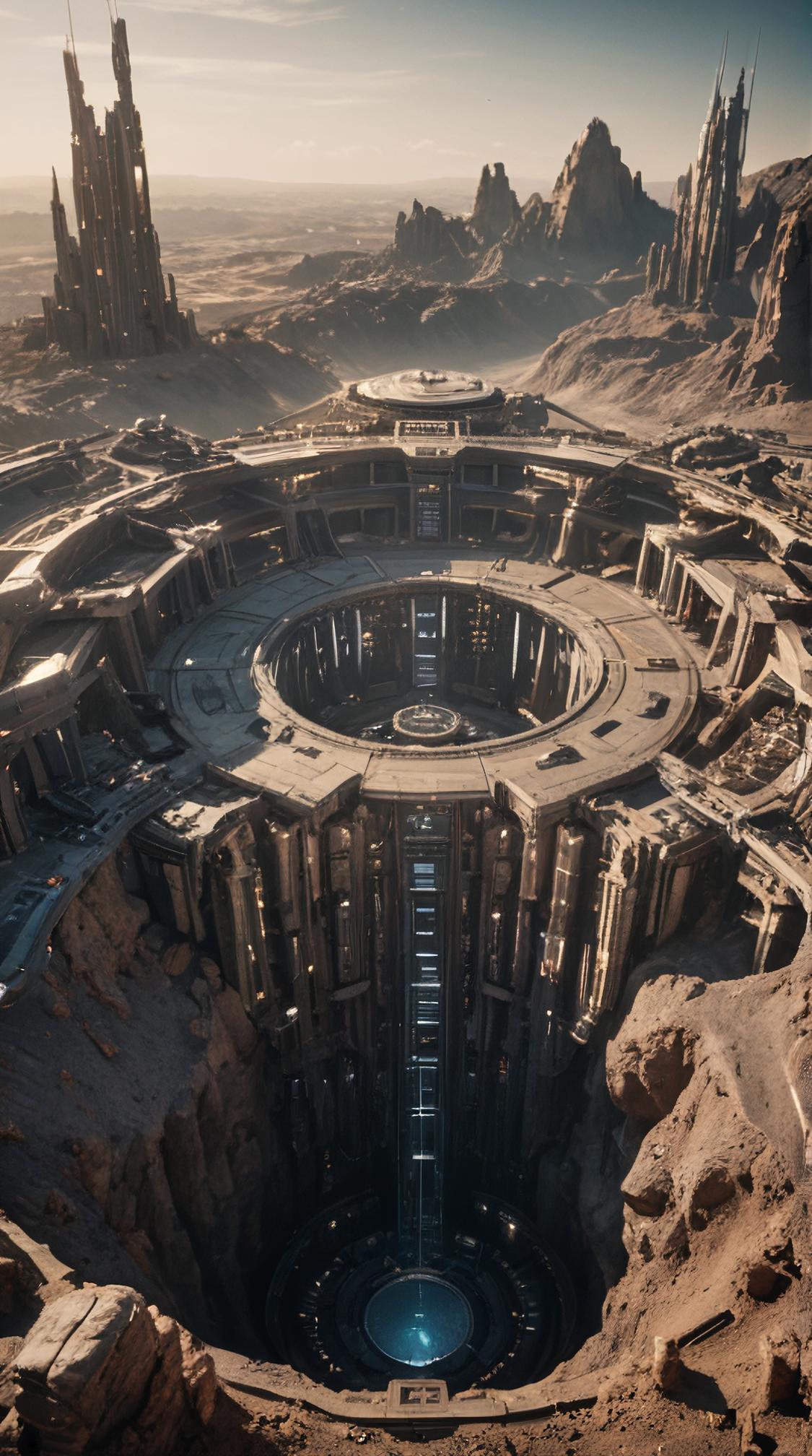 photograph, landscape of a Stellar Excavation Site Deep Space Monitoring Station and Android metropolis, Manic, Lightcore
