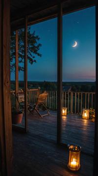photograph, landscape of a Moonlit Terrace of the Nightingales from inside of a Estonia, Melancholy and Deteriorating, at Twilight
