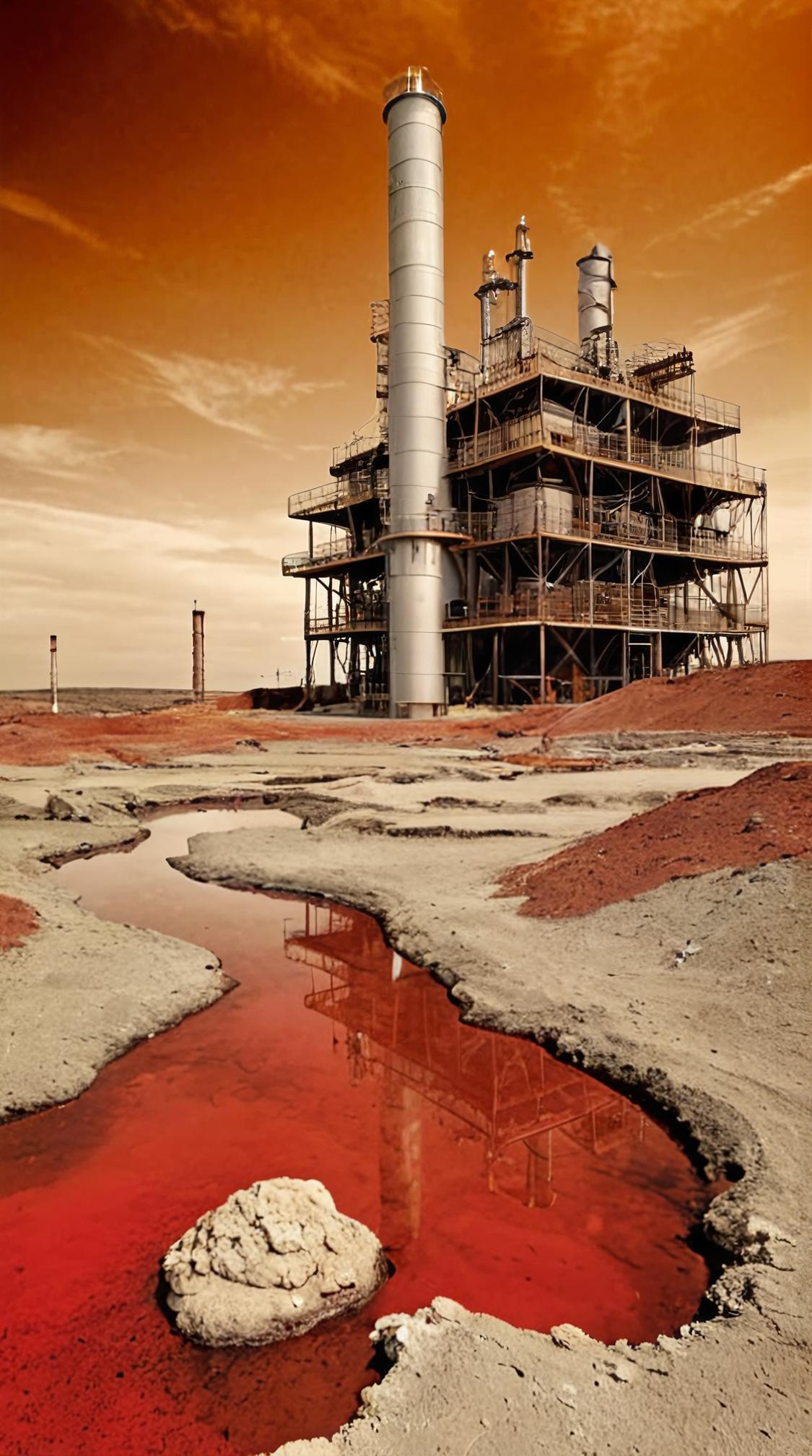 art by Gilberto Soren Zaragoza , photograph, landscape of a Depressing Enchanting Red, Gold and Cream The Aetherochemical Research Facility