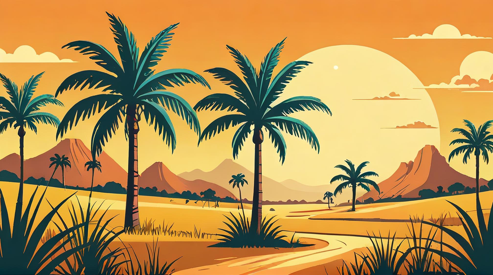 Yuccie Art, landscape of a Hideous Tropical Savanna, Vintage background, Simple illustration