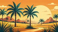 Yuccie Art, landscape of a Hideous Tropical Savanna, Vintage background, Simple illustration