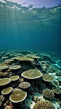 by Ludwig Fahrenkrog , photograph, landscape of a Atmospheric Beautiful The Great Barrier Reef from inside of a Ocean, flat lighting