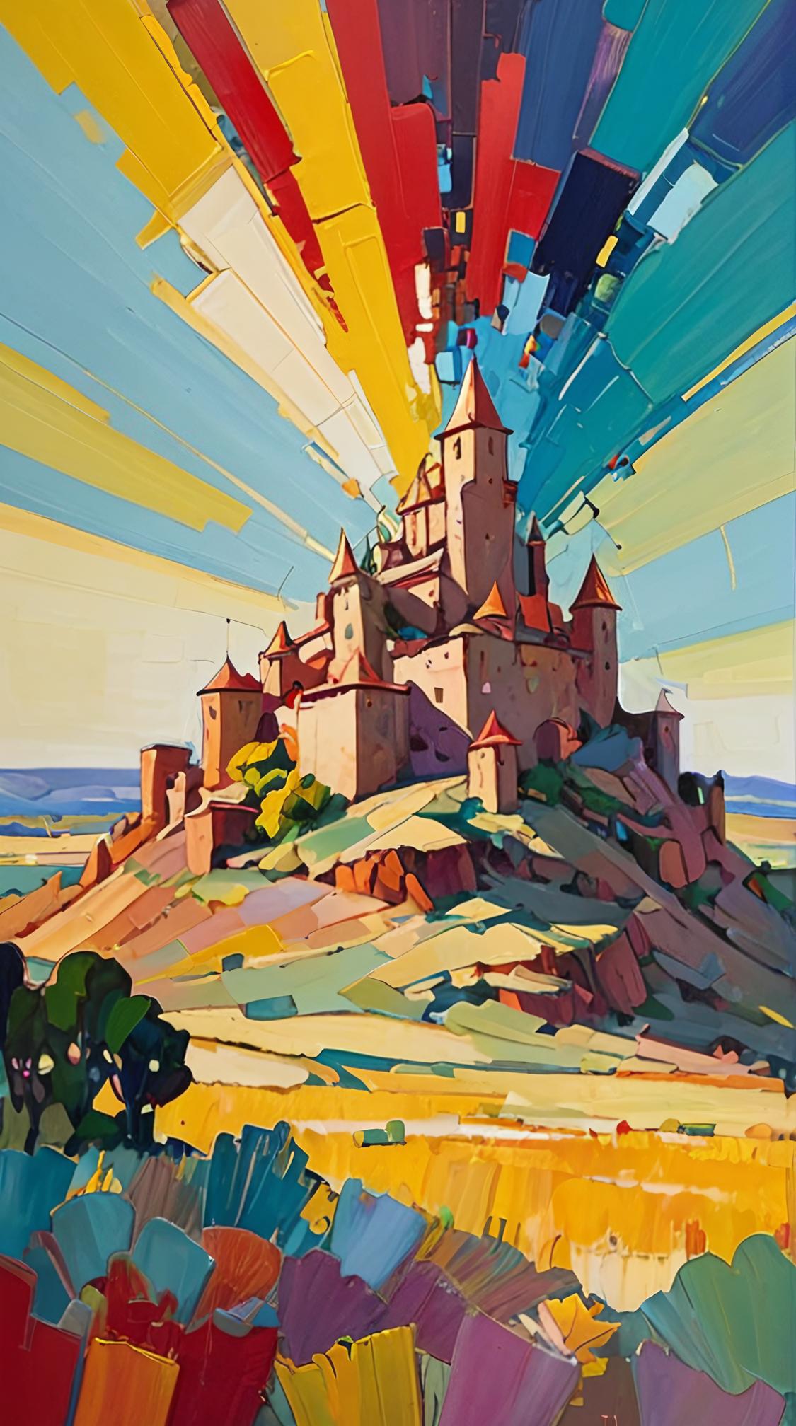 stylized by Tracey Adams , photograph, award winning, landscape of a Basic Radiantstone Fortress of the Sunlit Plains