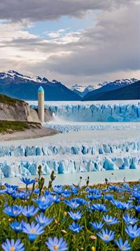 by Victorina Dur n, photograph, Azure theme , landscape of a Perito Moreno Glacier and Nuclear missile silo