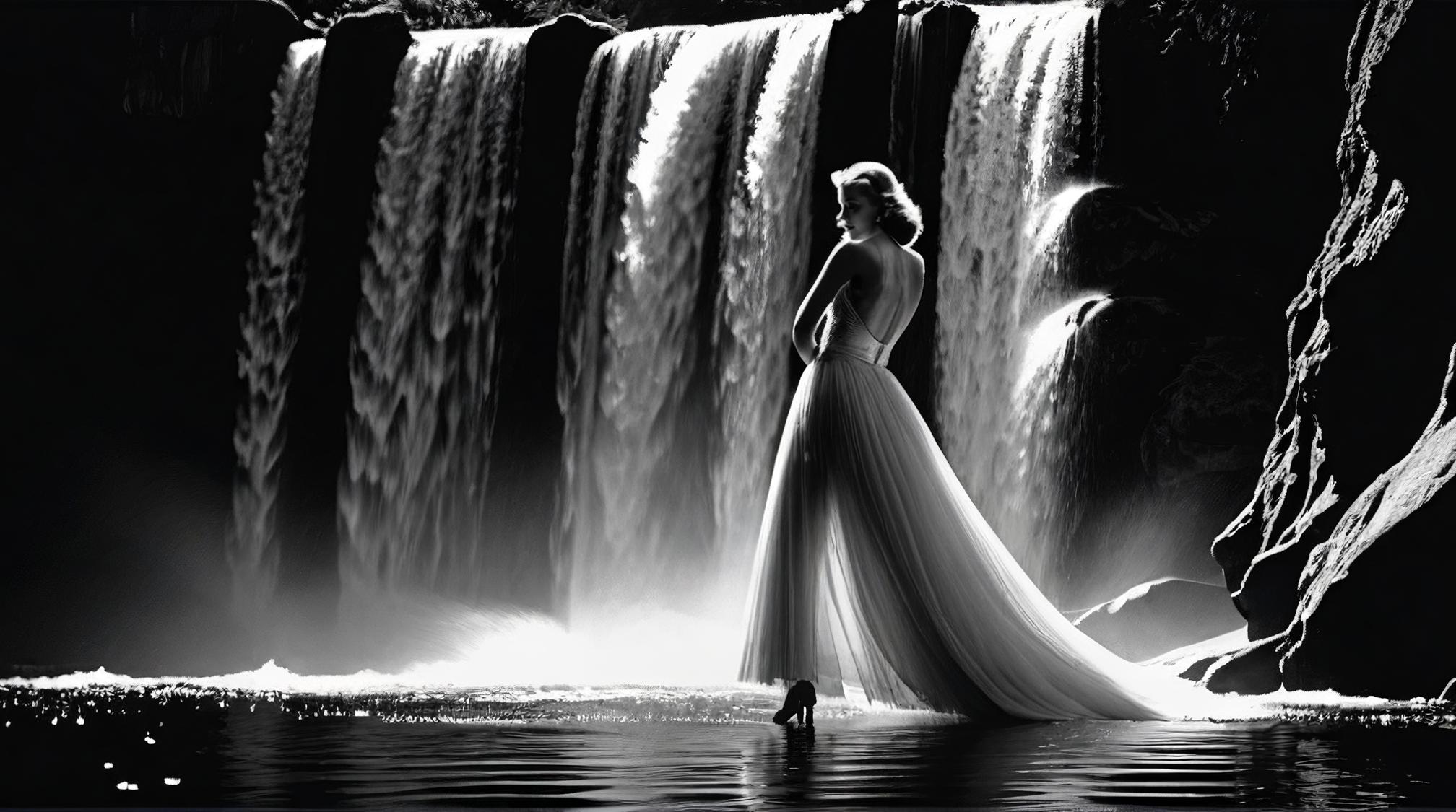 by Lillian Bassman, landscape of a Mid Ocean Ridge and Contemporary Rainbow over waterfall, Fall, Fashion and art
