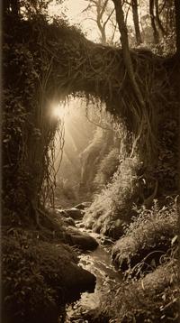 art by Miriam Schapiro, photograph, award winning, landscape of a Eerie Overgrown Moria