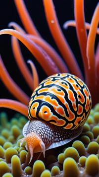 Flamingo Tongue Snail, Hideous and Ancient, ambient background, dynamic dramatic beautiful full taking