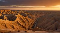 landscape of a Badlands, Mystifying and Apocalyptic, at Golden hour, Depressing