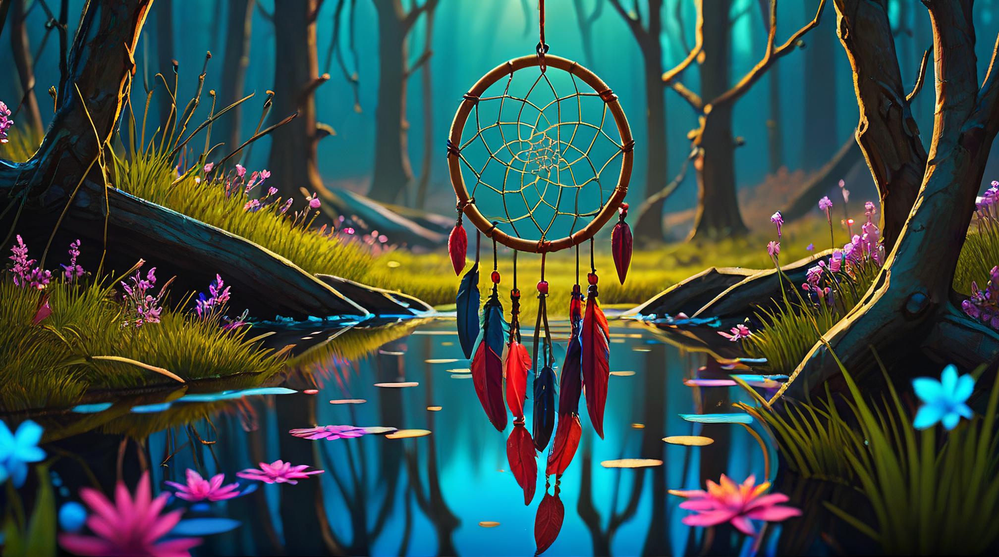 landscape of a Vernal Pool and Dreamcatcher, stylized by TJ Drysdale, Ultra Detailed, K