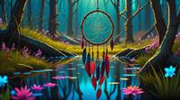 landscape of a Vernal Pool and Dreamcatcher, stylized by TJ Drysdale, Ultra Detailed, K