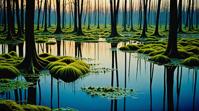 art by Ernst Haas , nature, surreal, landscape of a Swamps