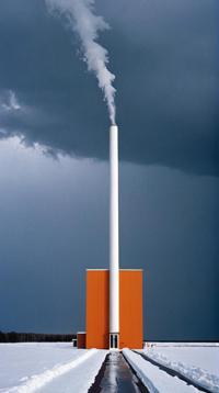 stylized by Barnett Newman , photograph, landscape of a Eerie Cryogenic Lab, Stormy weather