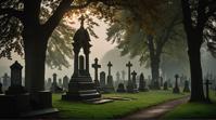 art by Frank Holl, photograph, masterpiece, landscape of a cozy Carmilla s Cemetery