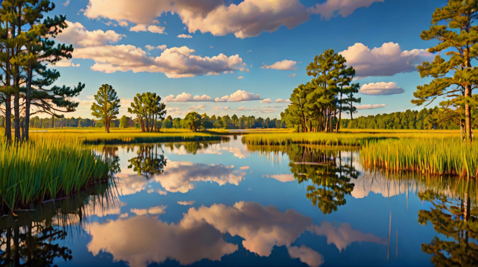landscape of a Marsh, Peaceful, American Expressionism, Reflected light