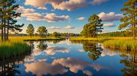 landscape of a Marsh, Peaceful, American Expressionism, Reflected light