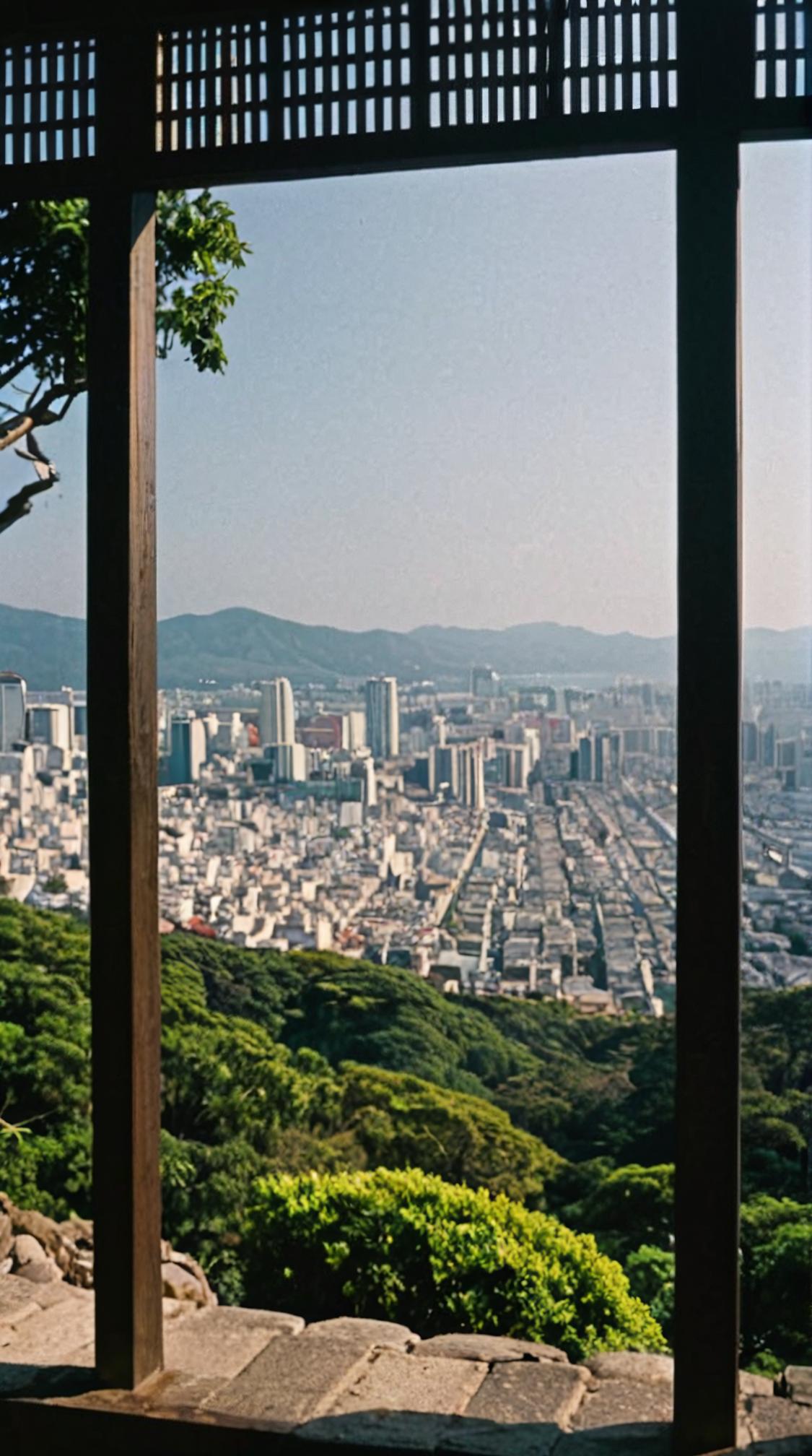 by Georges Ribemont Dessaignes , photograph, landscape of a Macei Tokyo from inside of a Kiyomizu dera Temple, Traditional