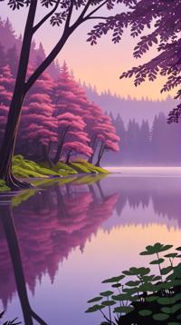 lush lake, Mauve Mulberry Redwood tree , Young, forged by Star Wars