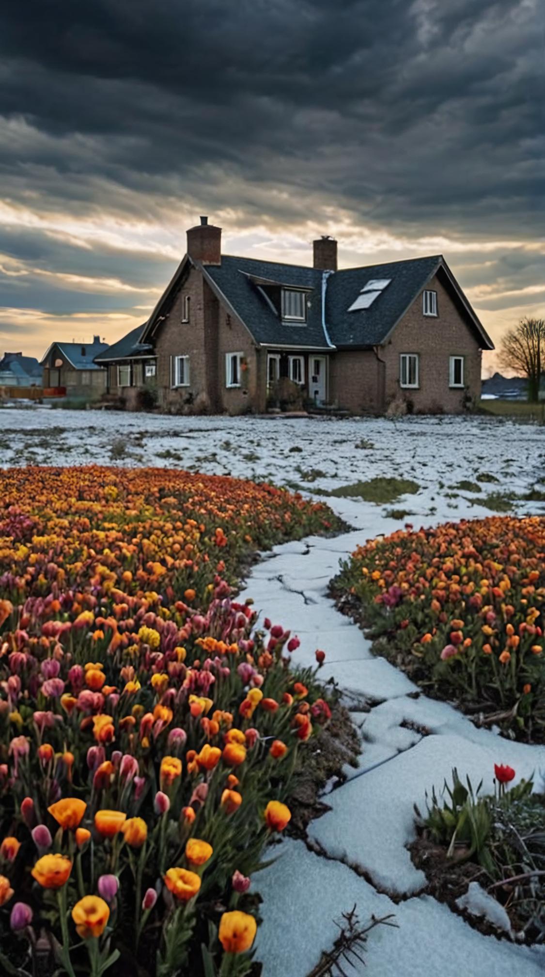 designed by Scott Samuel Summers , photograph, elegant, landscape of a Mad Ice Sheet and S Suburbia flowery field