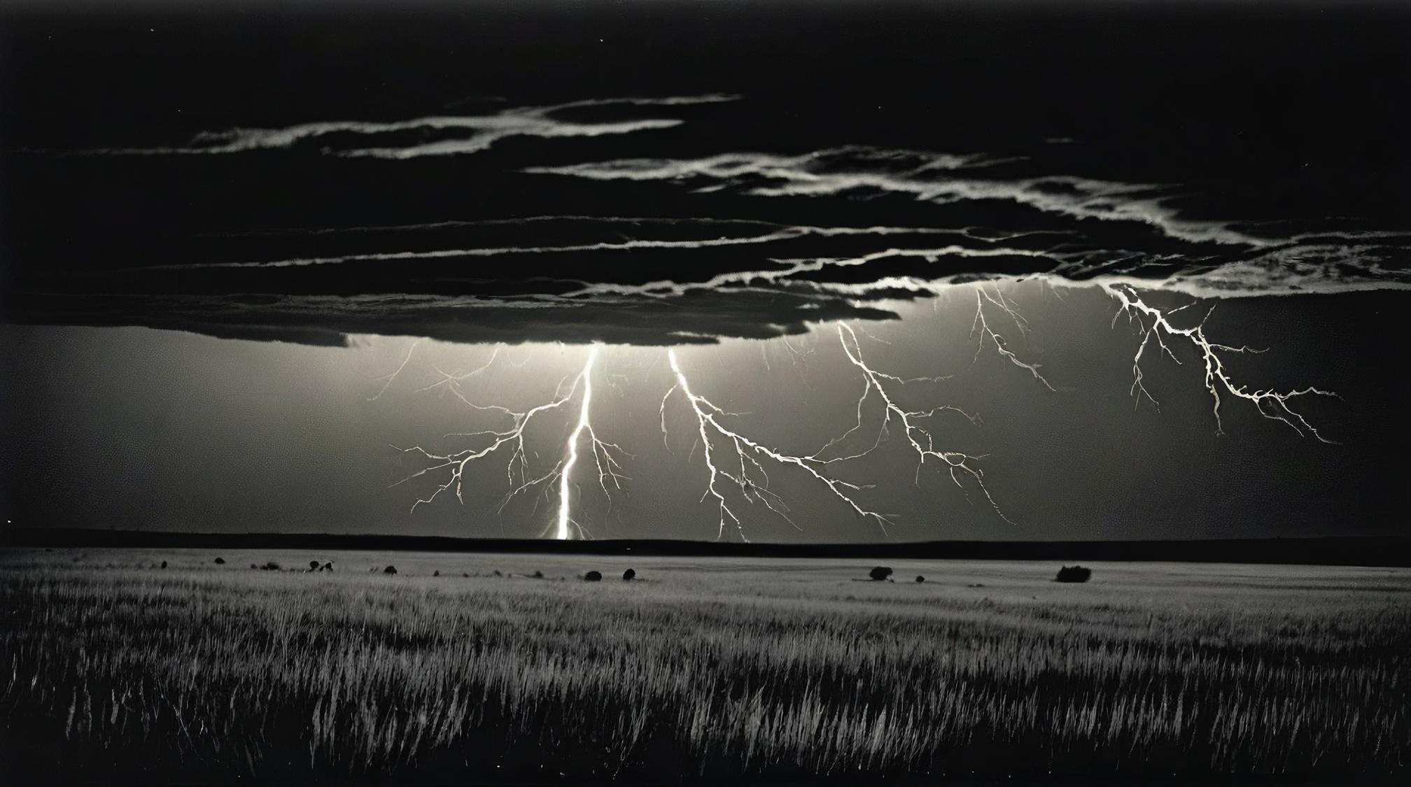 designed by Gy rgy Kepes, landscape of a Grassland from inside of a Galactic nebula, Thunderstorm, Experimental photography
