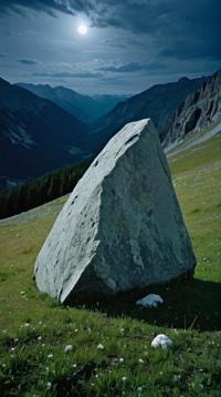 art by Donna Huanca , photograph, landscape of a Mesmerizing Megalith and Alpine meadow, Hurricane